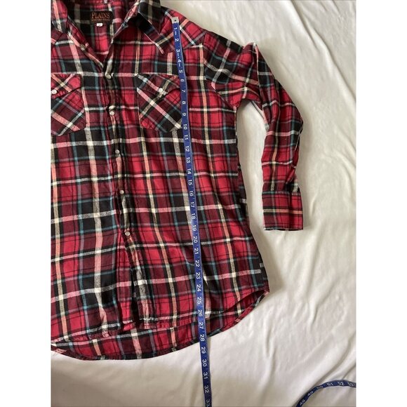 Plaid Western Wear Red & Black Flannel Button-Up Shirt With Pearl Snaps - Size M - Picture 9 of 11